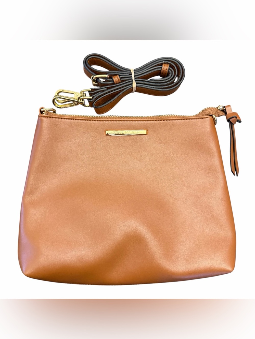 Steve Madden Cognac Faux Leather Crossbody with Gold Hardware